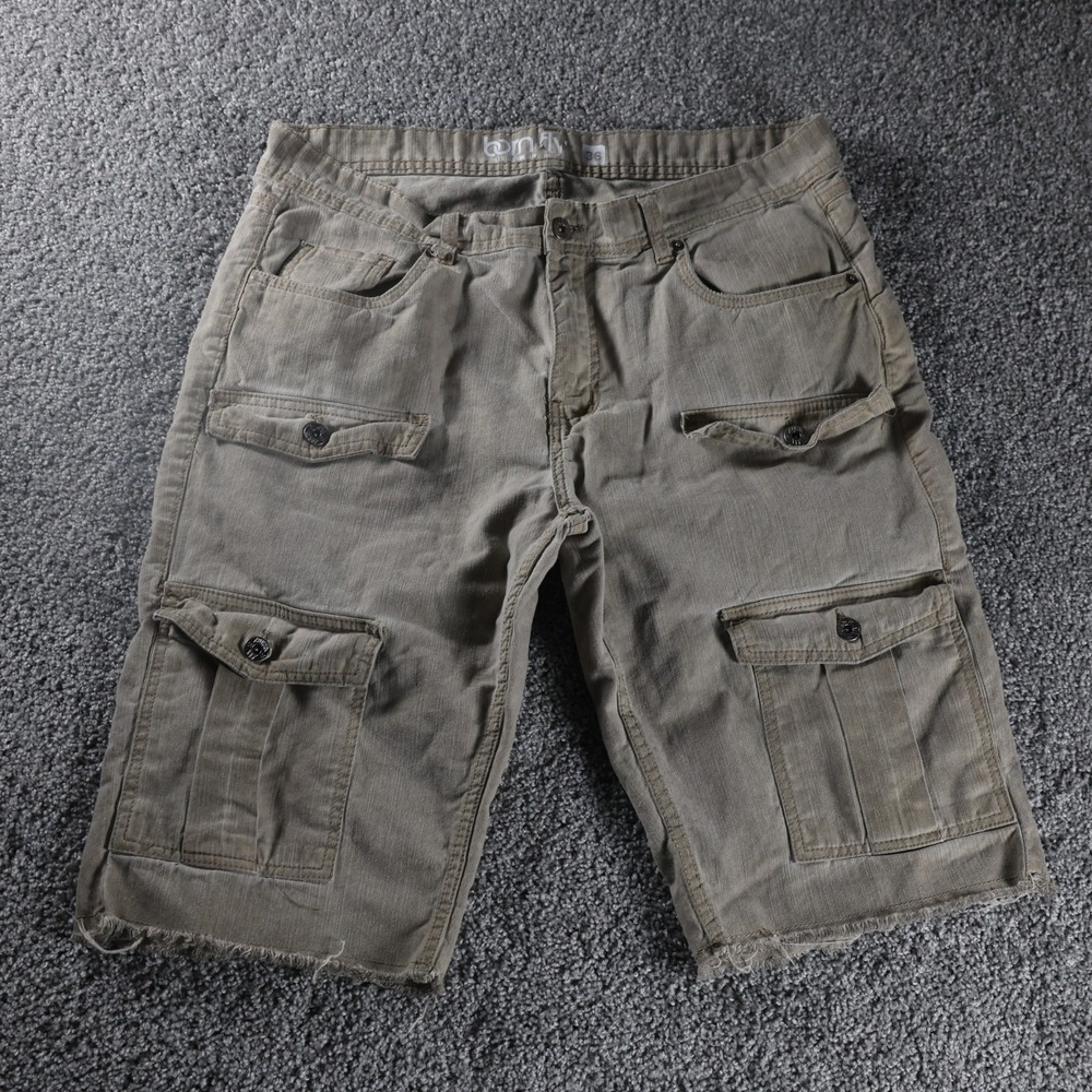 Born Fly Men's‎ Size 36 Long Cargo Shorts Khaki Distressed Baggy Y2K Style